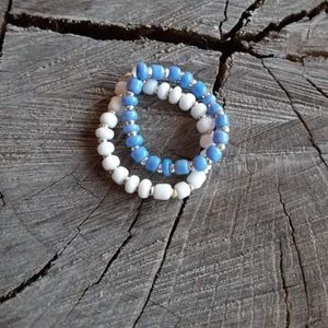 White and Periwinkle Blue Stretch Ring Set